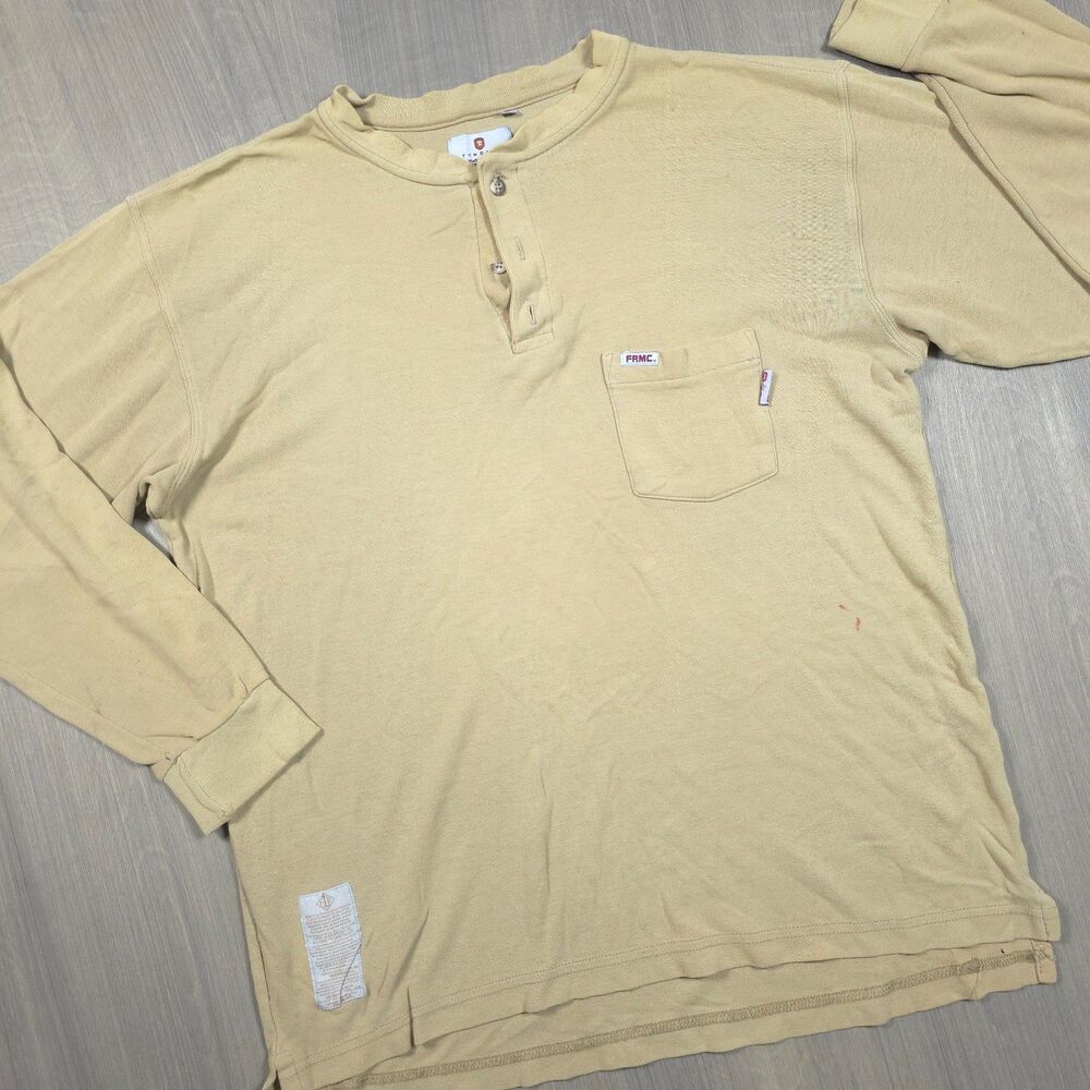 Tyndale FRMC Flame Resistant Henley Shirt Mens Large Khaki Long Sleeve Workwear